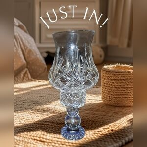 Large 11" Tall Cut Lead Crystal Hurricane Candle Lamp